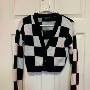 Nasty Gal Checkered Cropped Sweater Cardigan